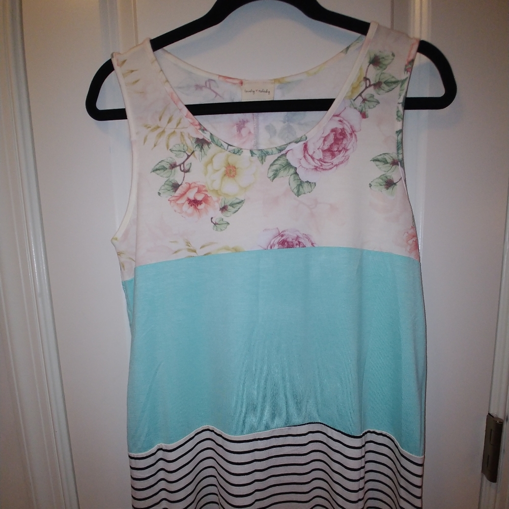 FINAL! Striped Floral & Lace Colorblock Tank